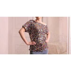 Anna-Kaci Women's Plus Size Sequin Off-the-Shoulder Short Sleeve Party Top 3XL